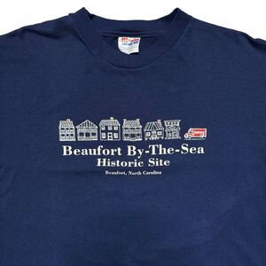 Hanes Heavyweight 50/50 Unisex Navy Beaufort By The Sea T-Shirt Size Large
